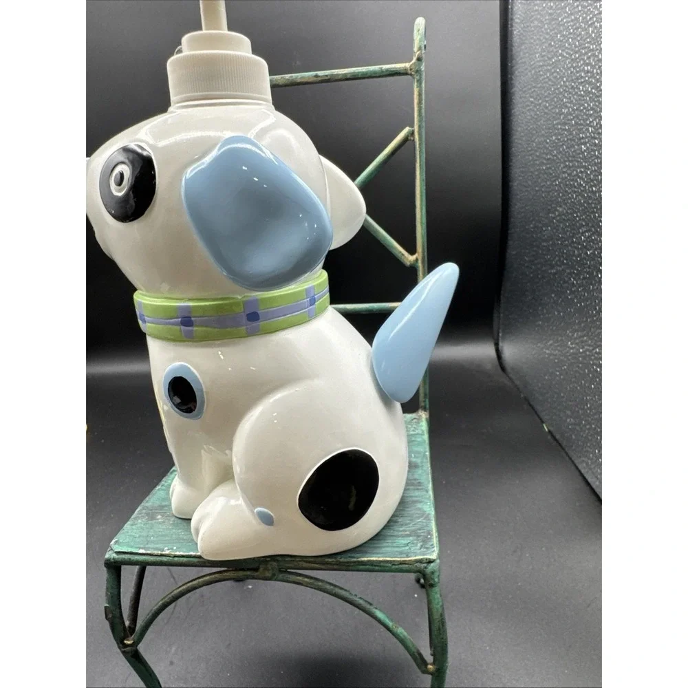 Vintage 90's Jenny Jeff Dog Soap Lotion Pump Dispenser Spotted Dog Blue White